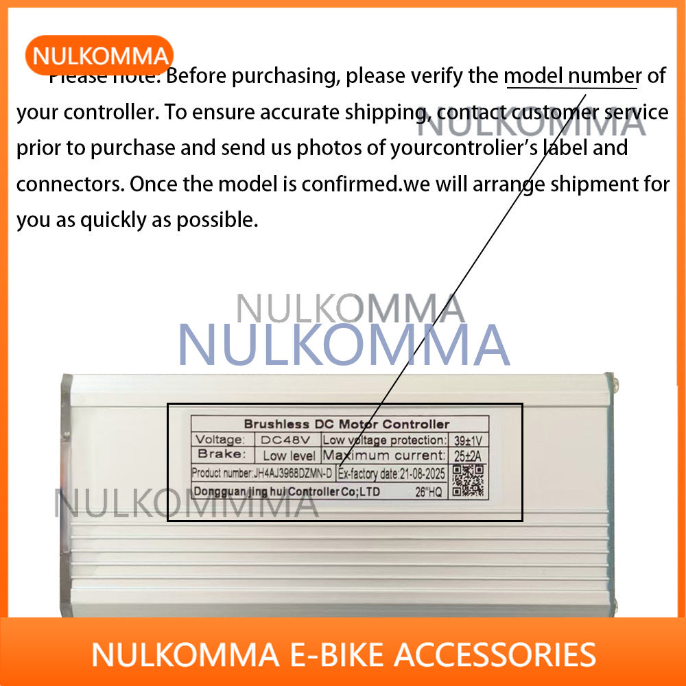 Brushless Motor Controller JH4AJ3968DZMN-D 48V 25A E-Bike Scooter Universal E-Bike Conversion Kit Bicycle Speed Controller