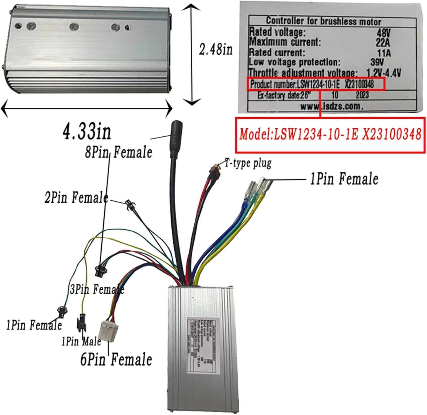 LSW1234-10-1E Brushless Motor Controller for Electric Bicycle 48V 22A