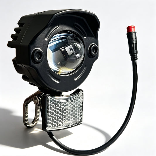 Nulkomma Ebike LED Headlight with Reflector, M8 2Pin Male Waterproof Plug IPX4 Electric Bicycle Front Head Lamp for E-Bike & E-Scooter Replacement