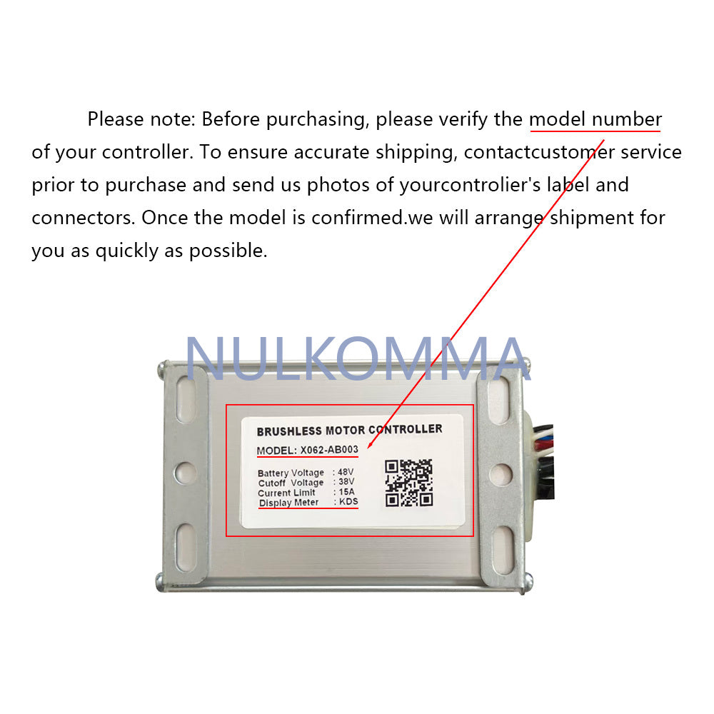 NULKOMMA Ebike Brushless Motor Controller 48V 15A Speed Controller for KDS General X062-AB003 for Electric Bicycle Scooter Motorcycle