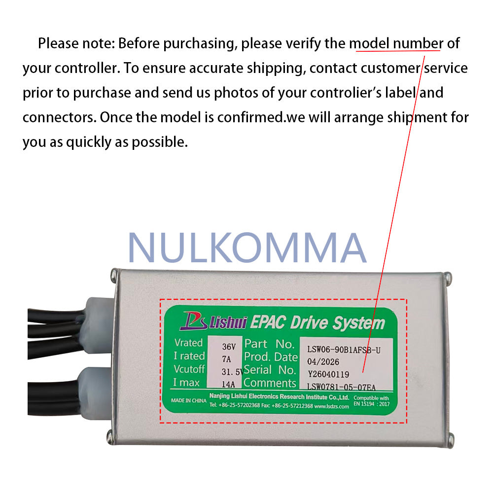 NULKOMMA Ebike Brushless Motor Controller LSW0781-05-07EA 36V Suitable for Electric Bicycles Scooters Fat-Tire Bikes Speed Controller