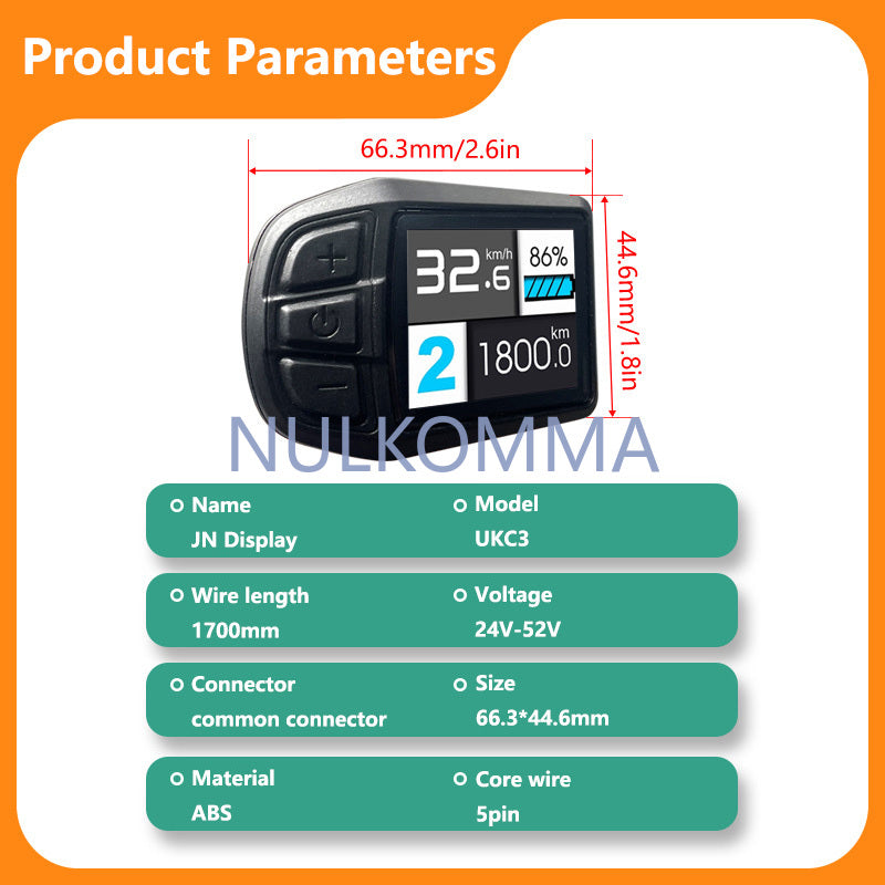 NULKOMMA Ebike Dispaly Screen Meter TFT-UKC3 36V 48V Speed Control Panel for Protocol 2HAO Controller Bike Accessories Computer