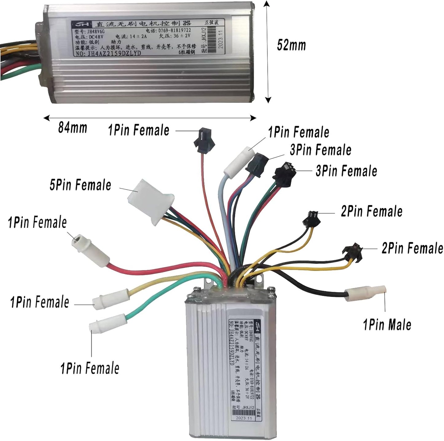 JH4AZ2159DZLYD Brushless Motor Controller for Electric Bicycle 48V 14A