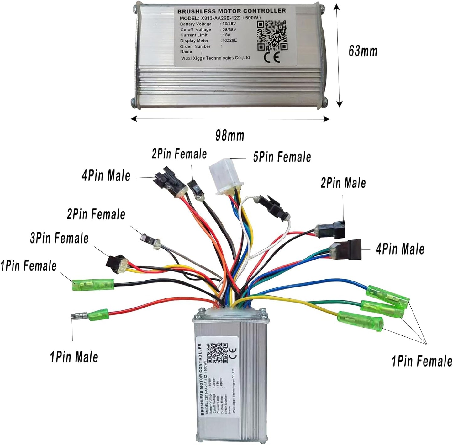 X813-AA26E-12Z(500W) Brushless Motor Controller for Electric Bicycle Display meter KD26E