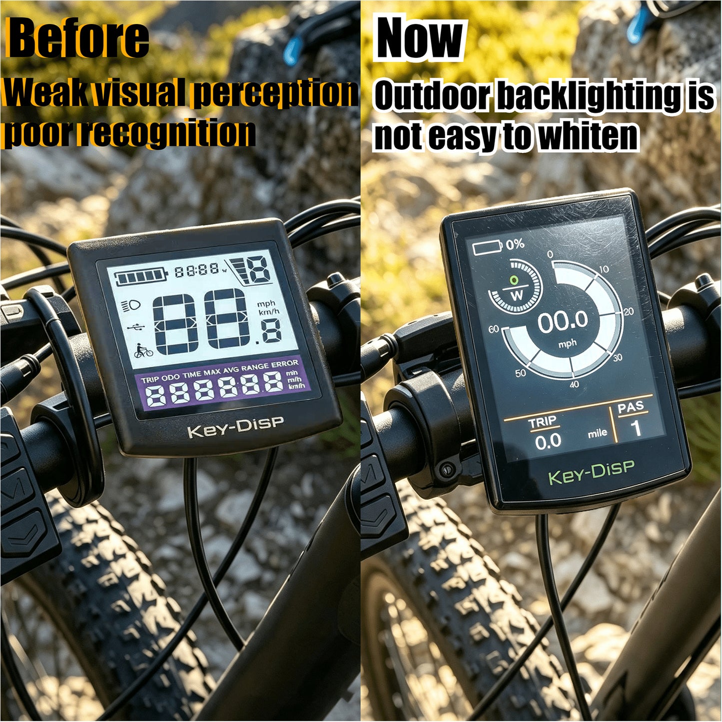 KD718 KEY-DISP Ebike Color LCD Display, 5 Pin Green Male Waterproof Connector 36V/48V Electric Bicycle Dashboard with Separate Control Switch