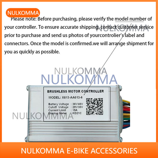 NULKOMMA Brushless Motor Controller X813-AA013-6 36/48V 15A E-Bike Scooter Universal E-Bike Conversion Kit Bicycle Speed Controller