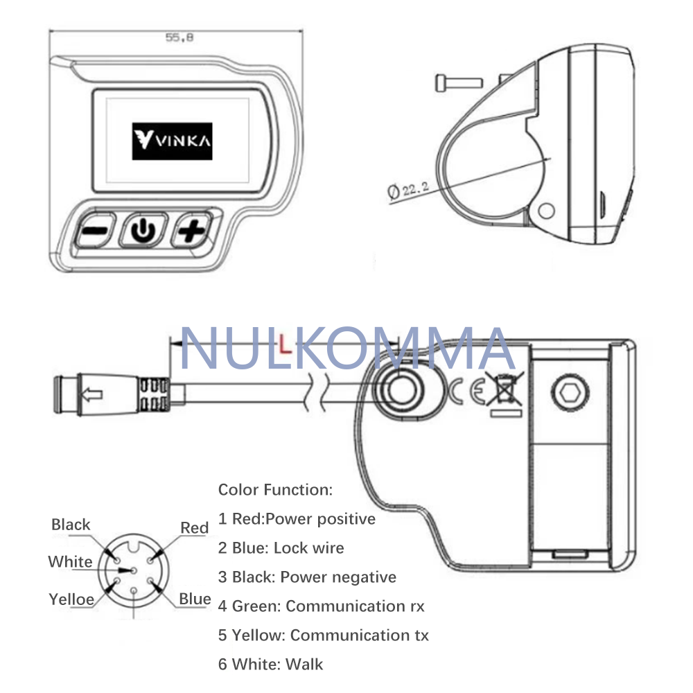 EBike Display Screen Meter VINKA KD58C 36V/48V 6pin Waterproof Connector MTB Accessories Bicycle Speed Control Panel