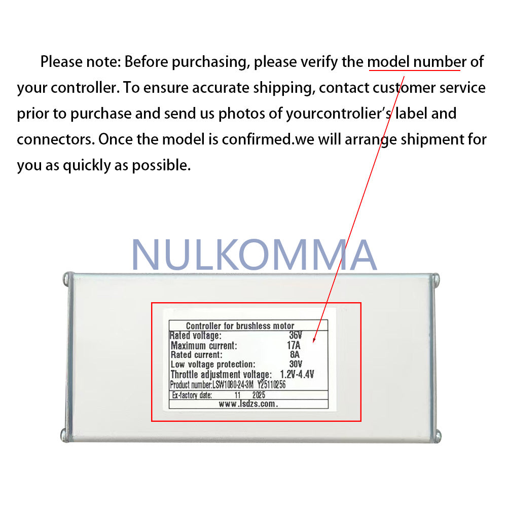 NULKOMMA Ebike Brushless Motor Controller LSW1080-24-3M 36V 17A Suitable for Electric Bicycles Scooters Fat-Tire Bikes Speed Controller