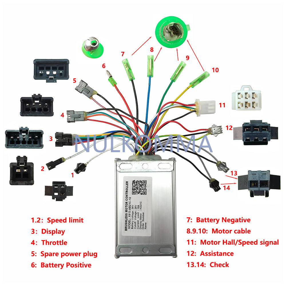 NULKOMMA Brushless Motor Controller X813-AB21C-12 48V 18A E-Bike Scooter Universal E-Bike Conversion Kit Bicycle Speed Controller