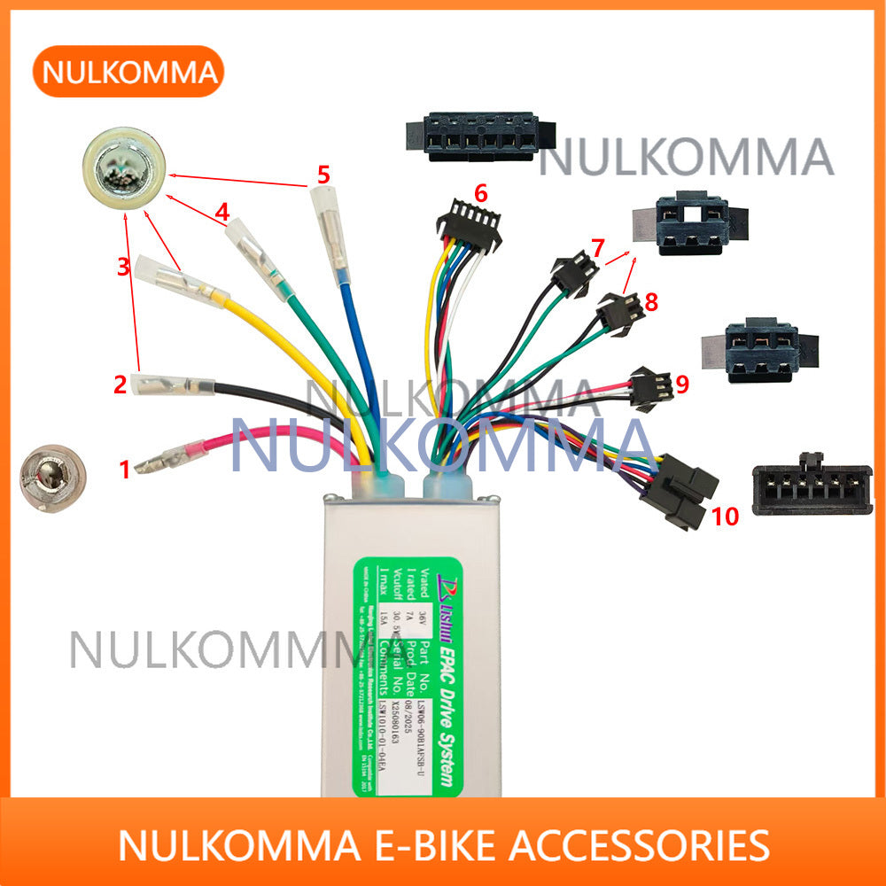 NULKOMMA Ebike Brushless Motor Controller LSW1010-01-04EA 36V 15A Suitable for Electric Bicycles Scooters Fat-Tire Bikes Speed Controller
