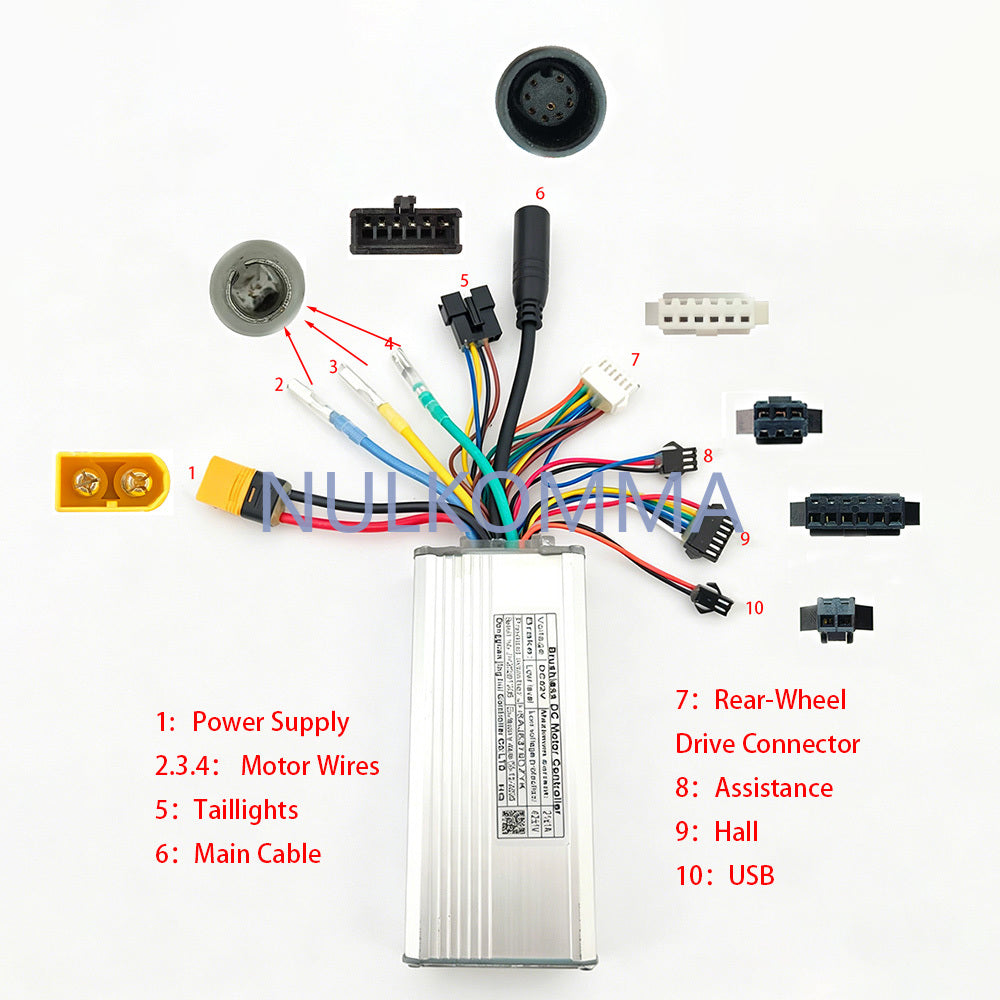 NULKOMMA Brushless Motor Controller JH5AJ6379DZYK 52V 21A E-Bike Scooter Universal E-Bike Conversion Kit Bicycle Speed Controller