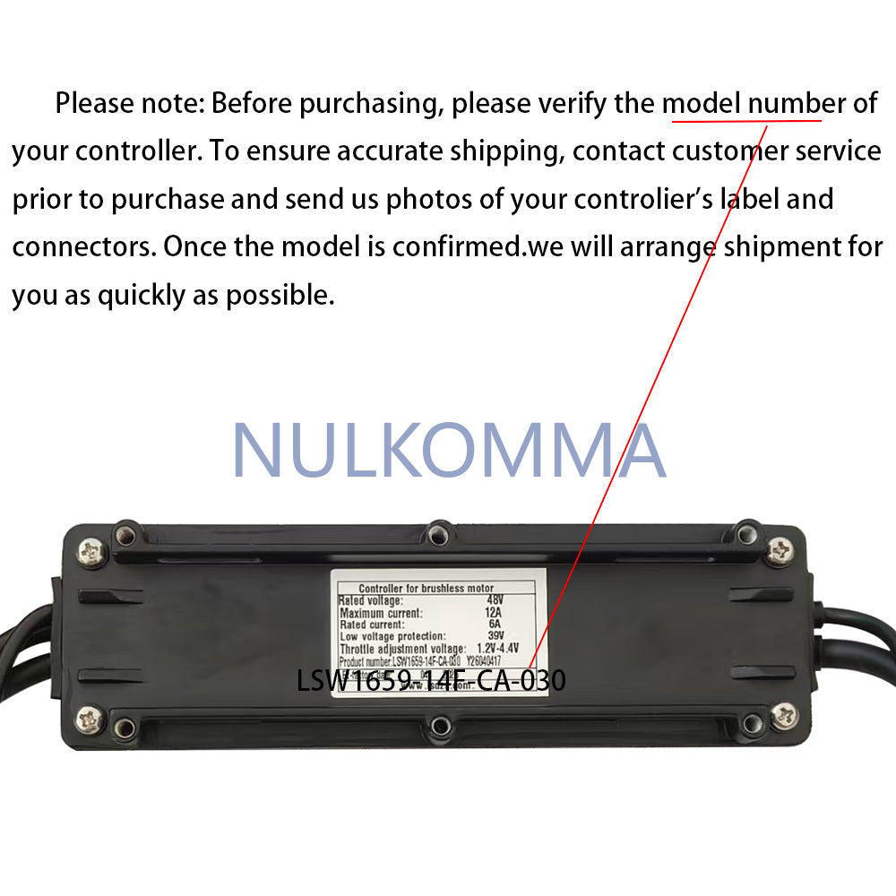 NULKOMMA Ebike Brushless Motor Controller LSW1659-14F-CA-030 48V Suitable for Electric Bicycles Scooters Fat-Tire Bikes Speed Controller