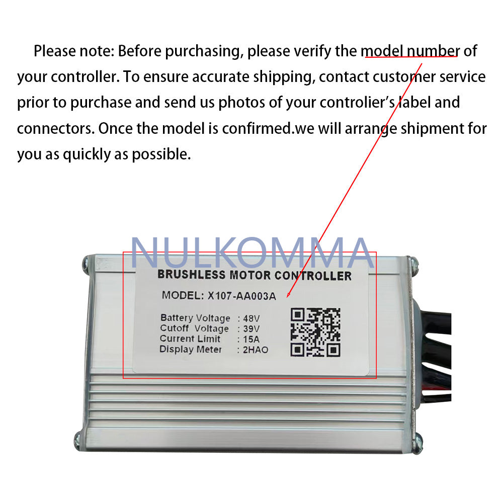 Brushless Motor Controller X107-AA003A 48V 15A Electric Bike Scooter Speed Controller Compatible with 2HAO Protocol Display