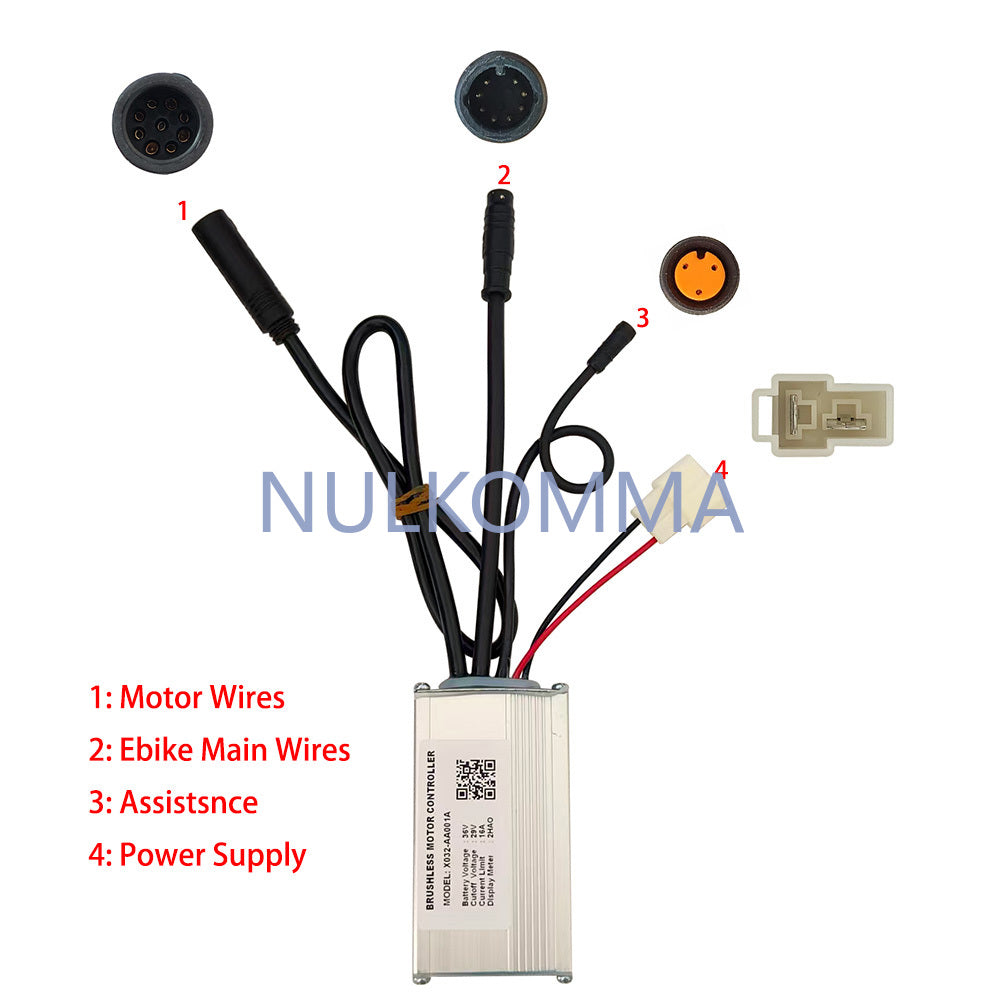 Ebike Controller Brushless X032-AA001A 36V 16A Motor Speed Controller for Fat Tire Bike MTB Supports 2HAO Protocol Meters