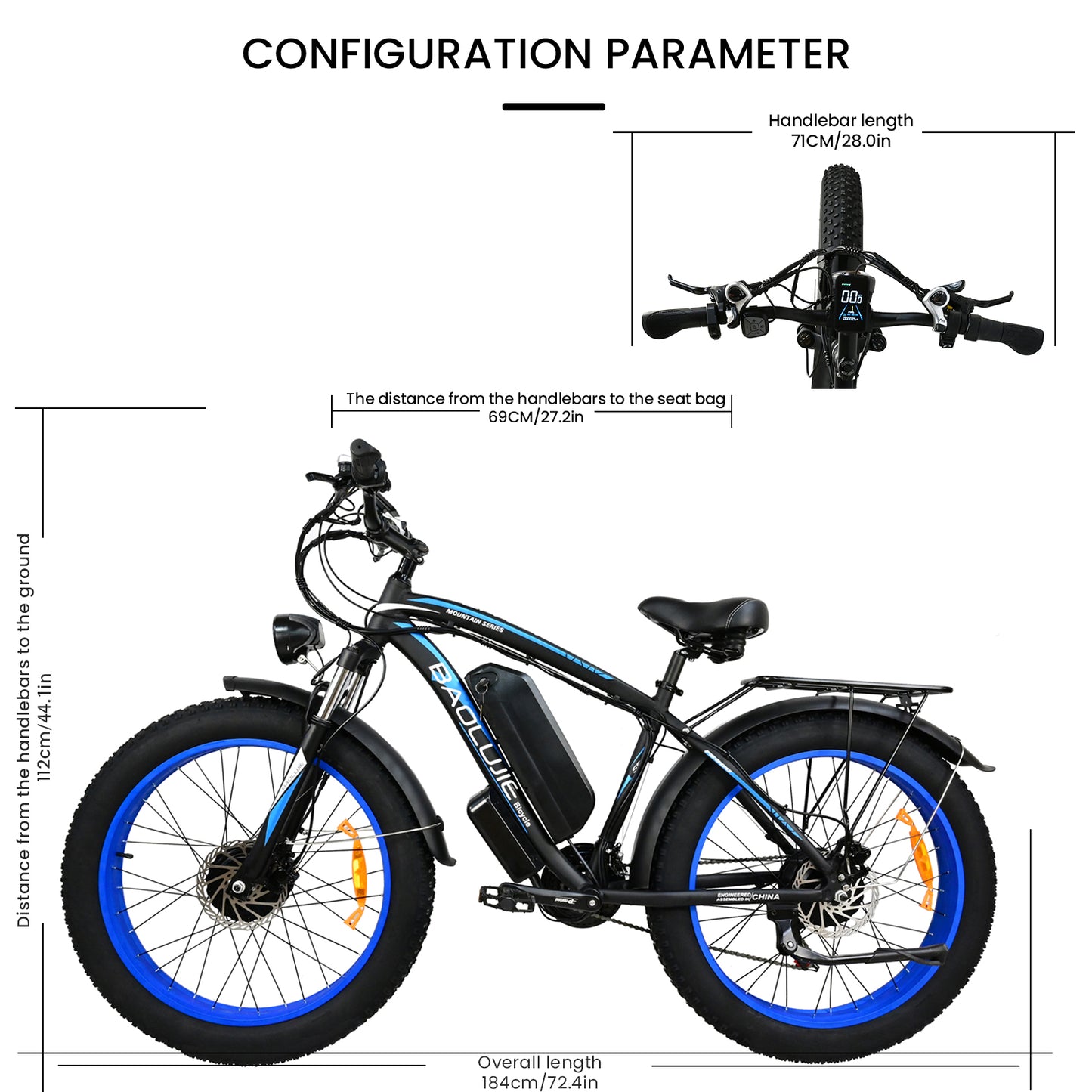NULKOMMA 26'' Electric Bike for Adults 40-50KM Removable Battery 48V20AH Electric Bicycle Commuting Mountain Bike with LCD Display Meter