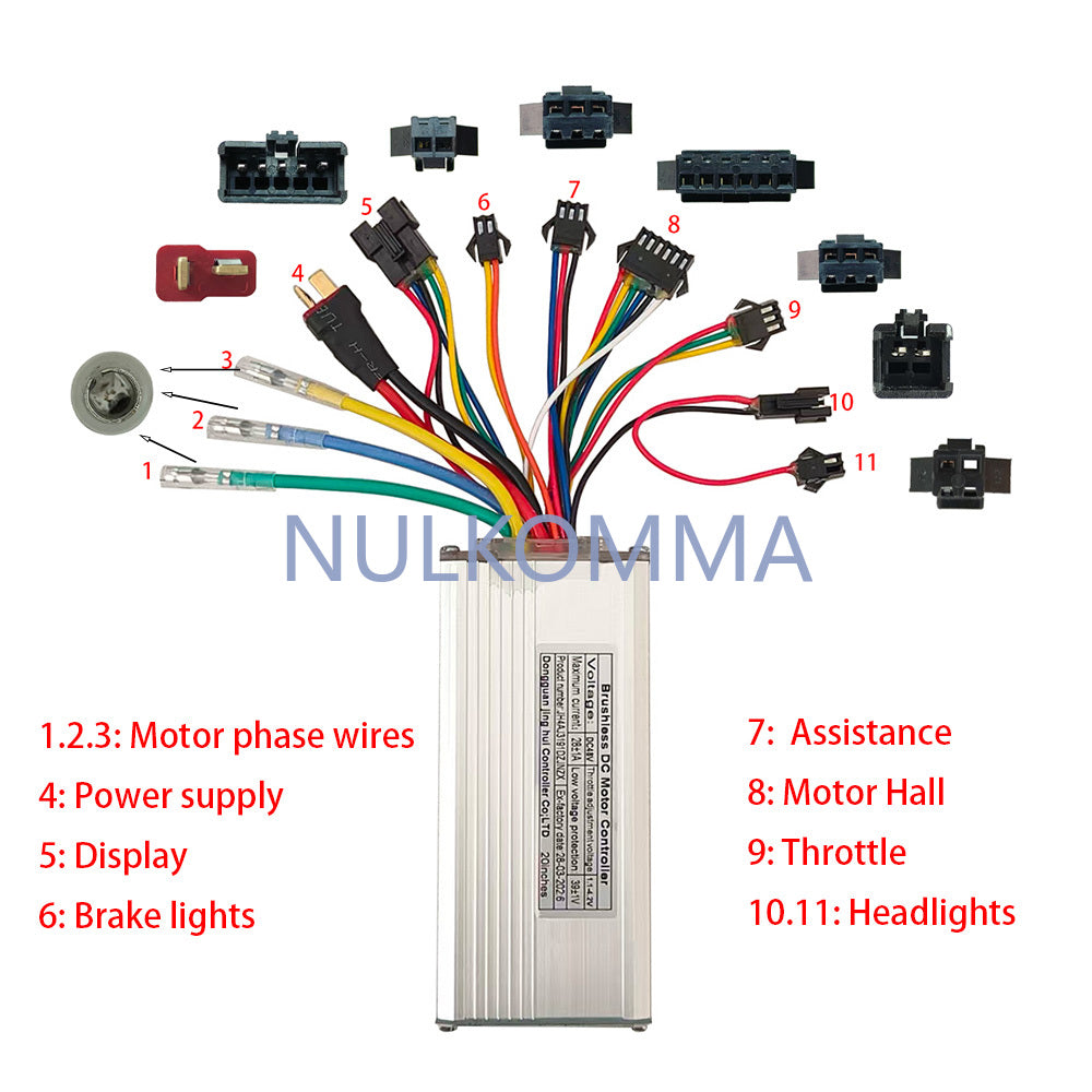 NULKOMMA Brushless Motor Controller JH4AJ3191DZJNZX 48V 28A E-Bike Scooter Universal E-Bike Conversion Kit Bicycle Speed Controller