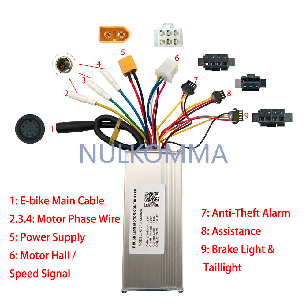 NULKOMMA Brushless Motor Controller X107-AXC002A 48V 15A E-Bike Scooter Universal E-Bike Conversion Kit Bicycle Speed Controller