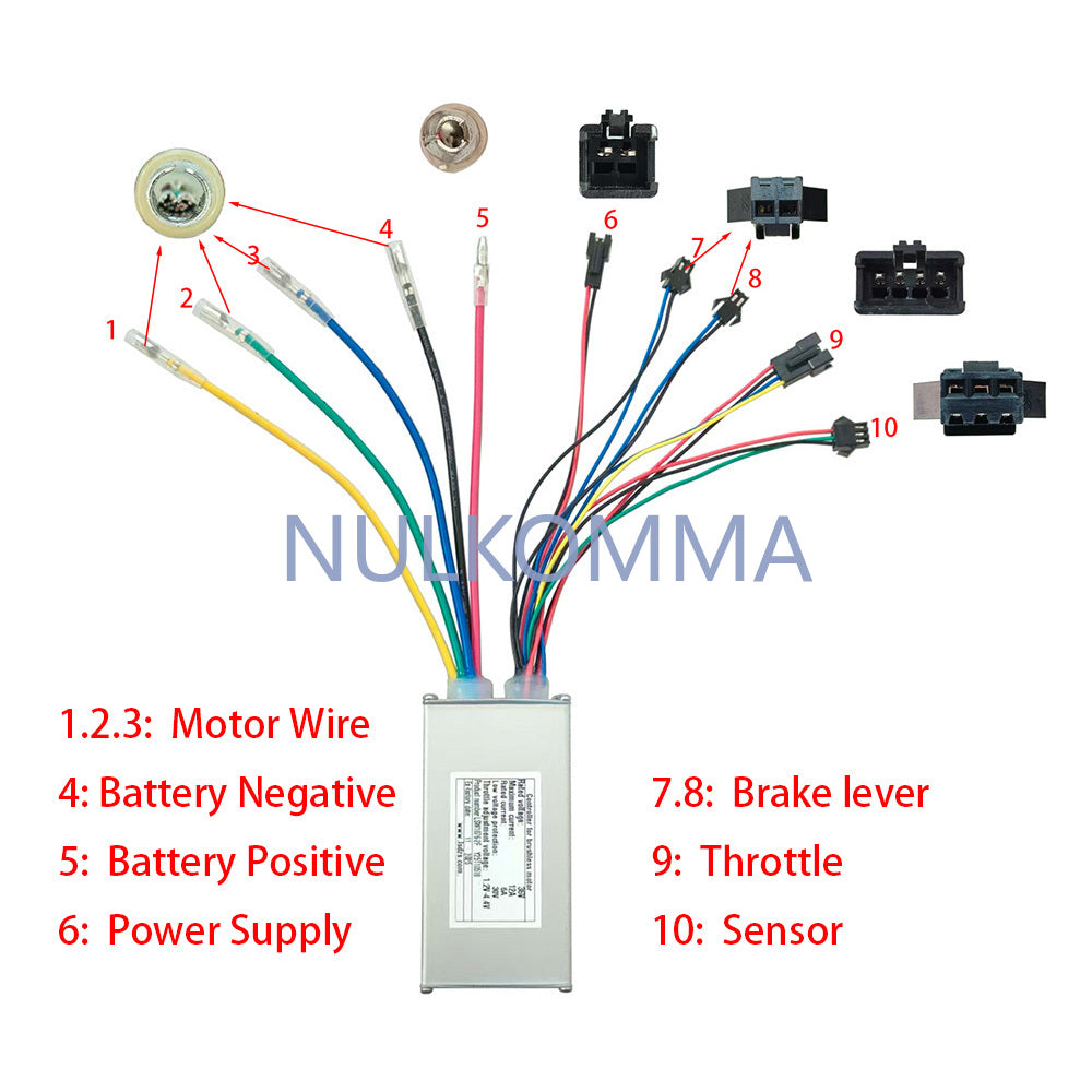 NULKOMMA Ebike Brushless Motor Controller LSW1076-2F 36V 12A Suitable for Electric Bicycles Scooters Fat-Tire Bikes Speed Controller