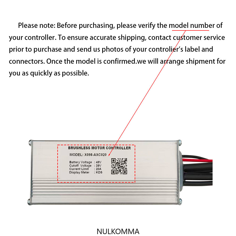 NULKOMMA Brushless Motor Controller 48V 20A Speed Regulator X098-AXC020 Electric Bike Accessories Suitable for Electric Bikes Scooters