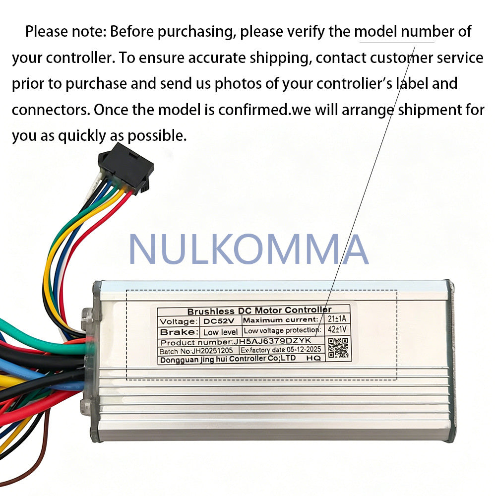 NULKOMMA Brushless Motor Controller JH5AJ6379DZYK 52V 21A E-Bike Scooter Universal E-Bike Conversion Kit Bicycle Speed Controller