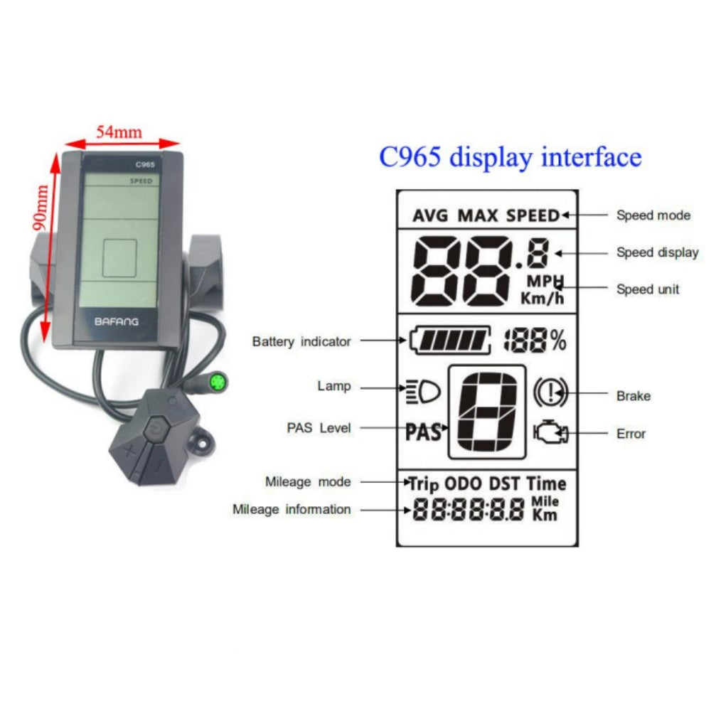 NULKOMMA Bafang C965 A2B LCD Display Meter  5-pin Female Ebike Conversion Kit