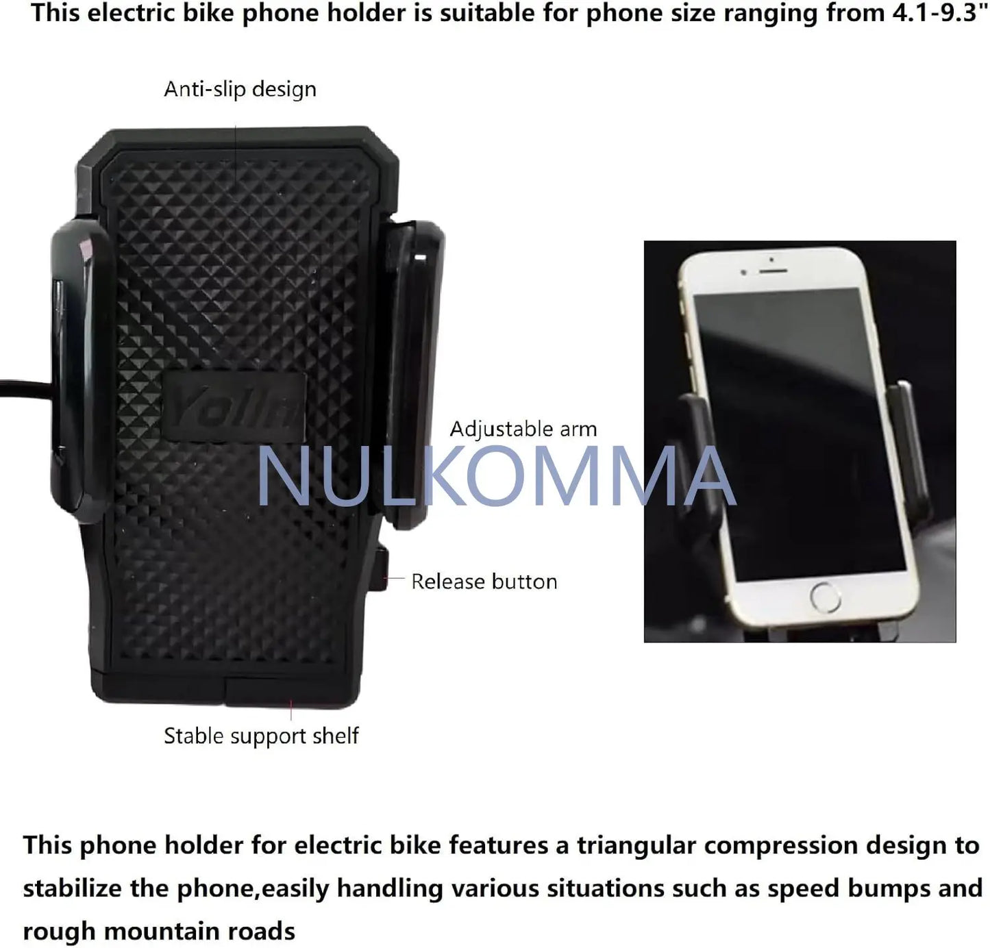 Electric Bike Phone Holder Compatible 4.1-9.3" Electric Scooter Cell Handlebar Phone Holder with USB Charging Port Motorcycle