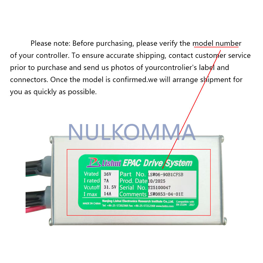 NULKOMMA Ebike Brushless Motor Controller LSW0853-04-01E 36V 14A Suitable for Electric Bicycles Scooters Fat-Tire Bikes Speed Controller