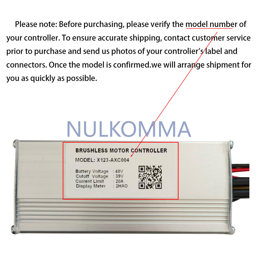 NULKOMMA Brushless Motor Controller X123-AXC004 48V 20A Electric Bike Scooter Speed Controller Compatible with 2HAO Protocol Display
