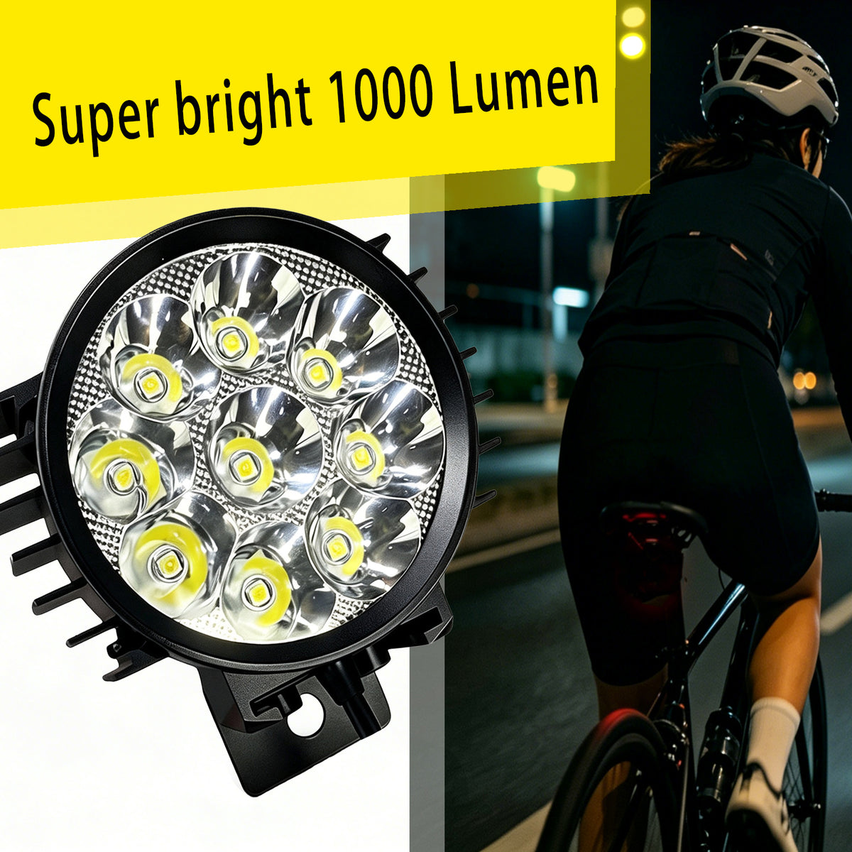 NULKOMMA Ebike LED Headlight Built-in 90dB Horn, 10W 1000LM 3Pin Male Waterproof Plug, 24V 36V 48V 60V Electric Bicycle Front Light for E-Bike & Scooter