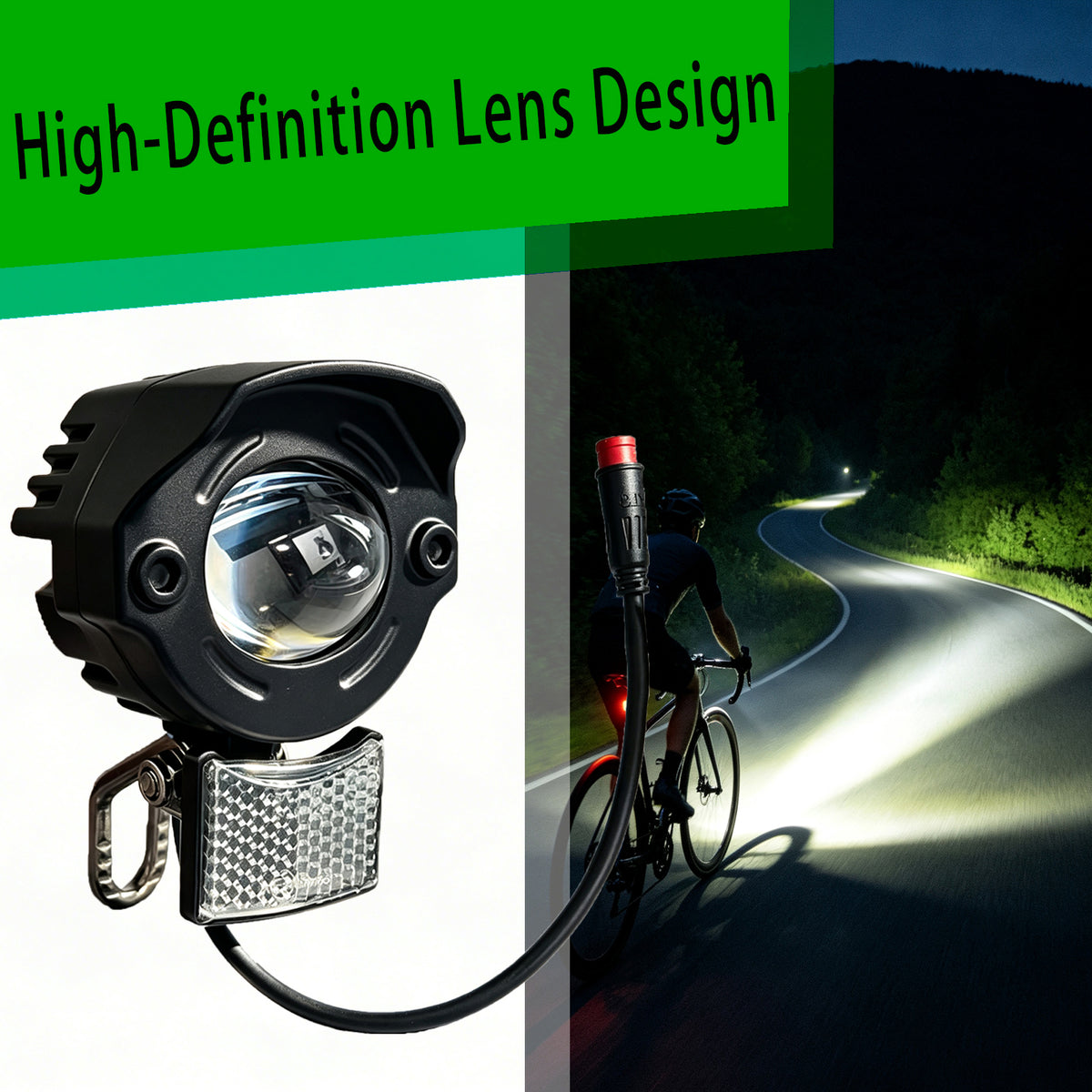 Nulkomma Ebike LED Headlight with Reflector, M8 2Pin Male Waterproof Plug IPX4 Electric Bicycle Front Head Lamp for E-Bike & E-Scooter Replacement