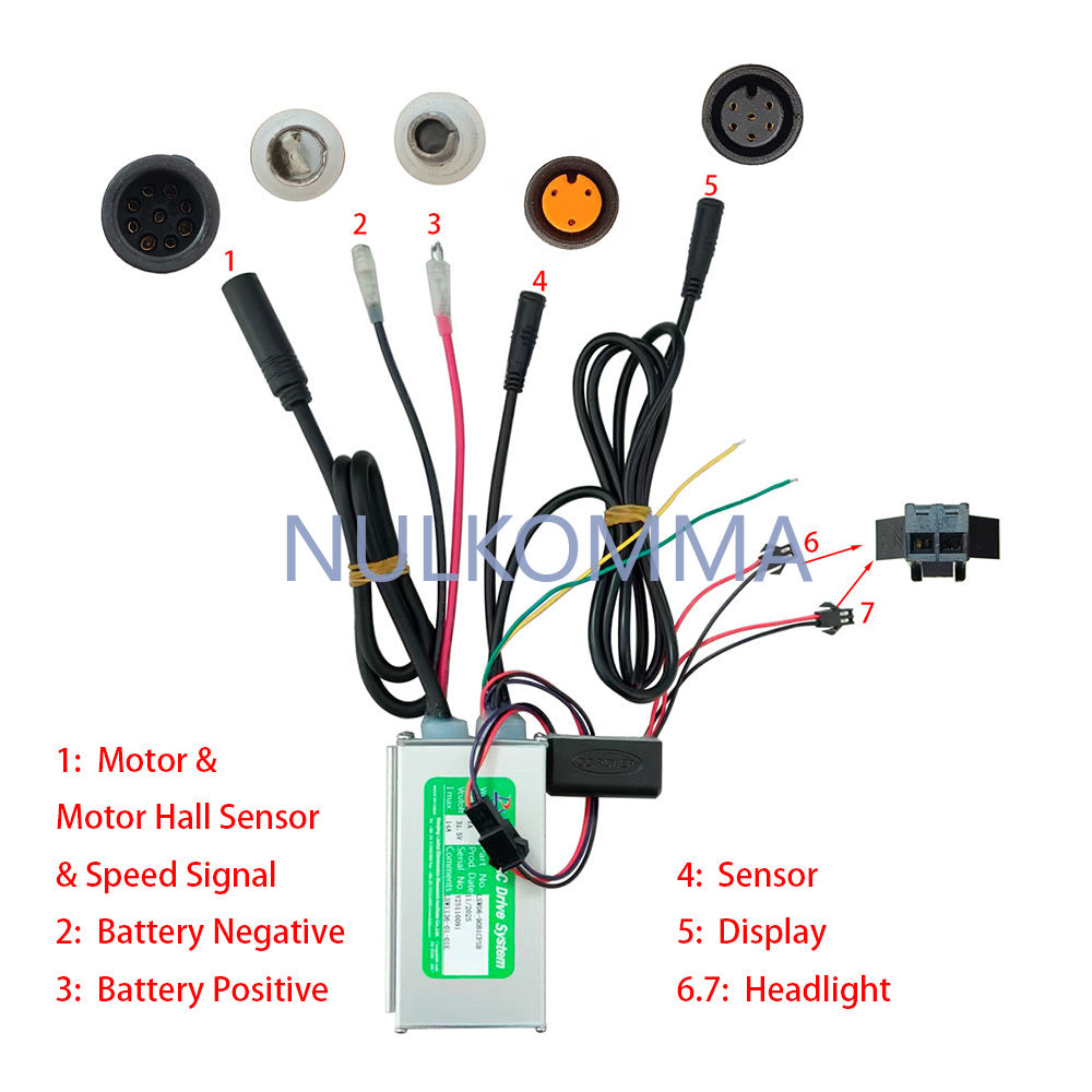 NULKOMMA Ebike Brushless Motor Controller LSW1136-01-01E 36V 14A Suitable for Electric Bicycles Scooters Fat-Tire Bikes Speed Controller