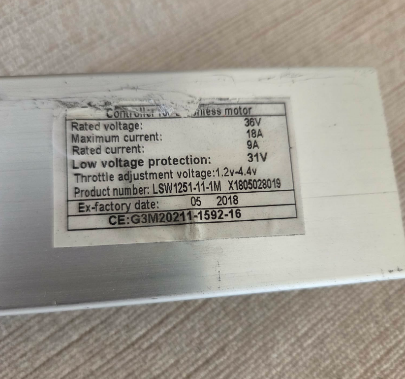36V 18A Brushless Motor Controller 9A Rated Current Low Voltage Protection 31V E‑Bike Replacement Controller LSW1251‑11‑1M