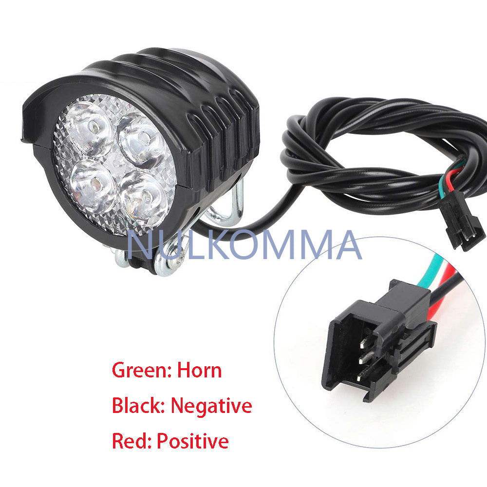 NULKOMMA E-bike LED Light Headlight lamp with Horn Front light 3Pin for Electric Bicycle Accessories 12V 24V 36V 48V 60V 72V