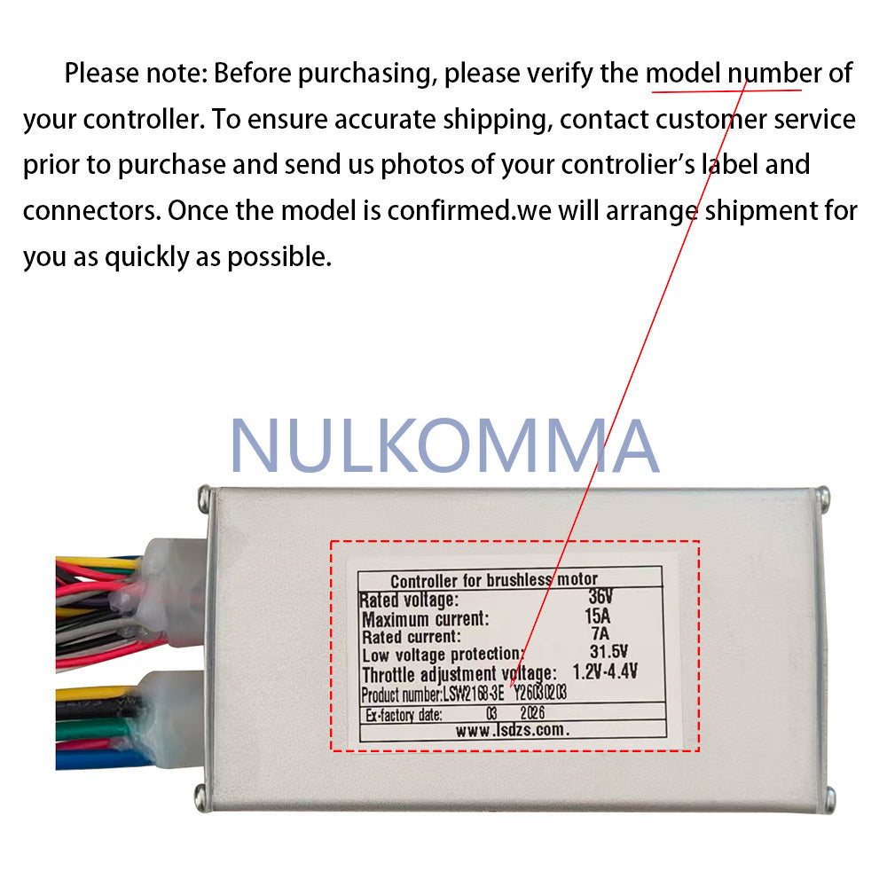 Ebike Brushless Motor Controller LSW2168-3E 36V 15A Suitable for Electric Bicycles Scooters Fat-Tire Bikes Speed Controller