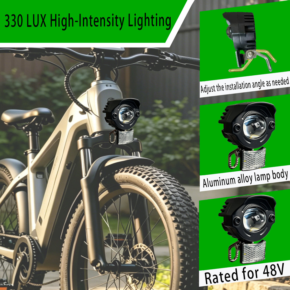 Nulkomma Ebike LED Headlight with Reflector, M8 2Pin Male Waterproof Plug IPX4 Electric Bicycle Front Head Lamp for E-Bike & E-Scooter Replacement