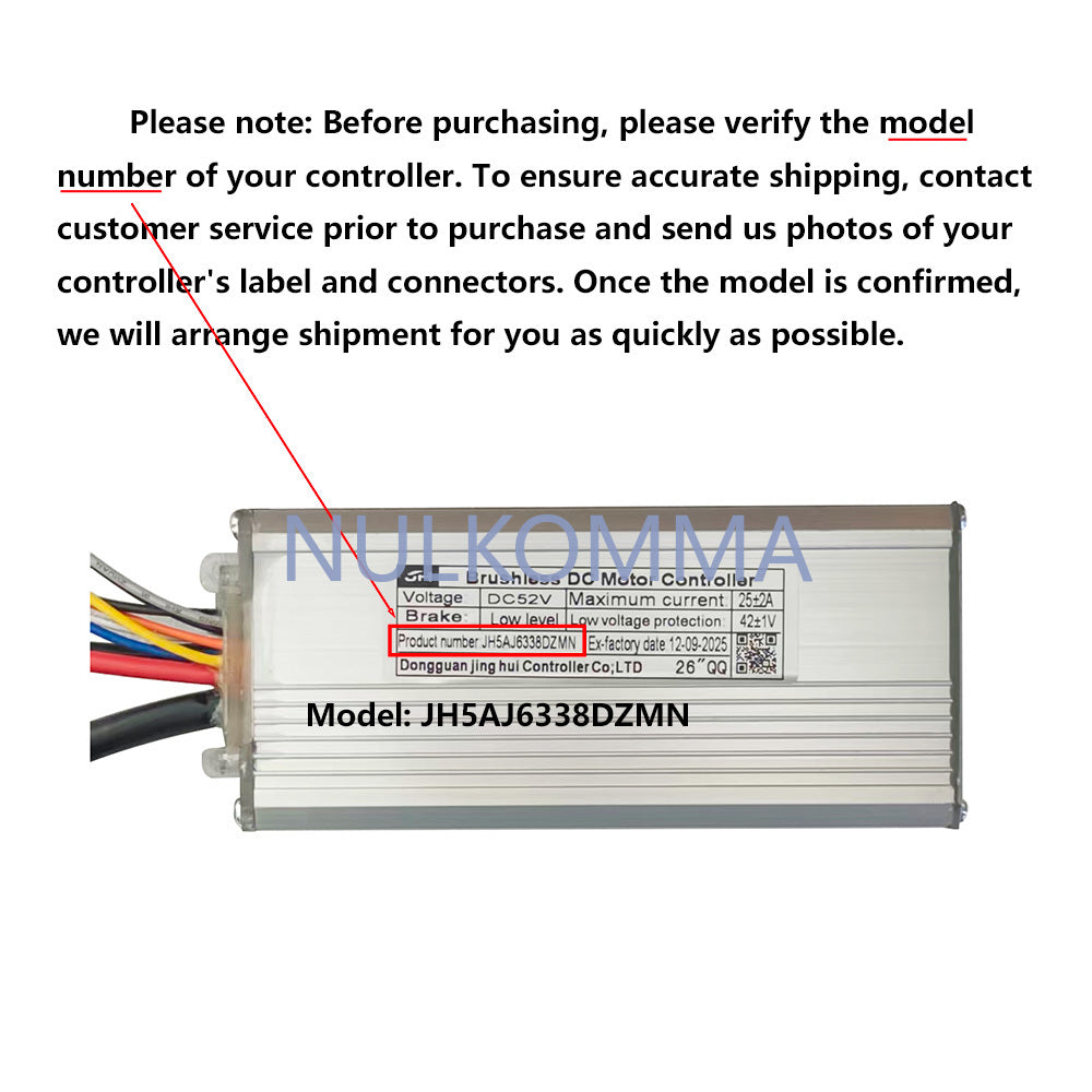 NULKOMMA Brushless Motor Controller JH5AJ6338DZMN 52V 25AA E-Bike Scooter Universal E-Bike Conversion Kit Bicycle Speed Controller