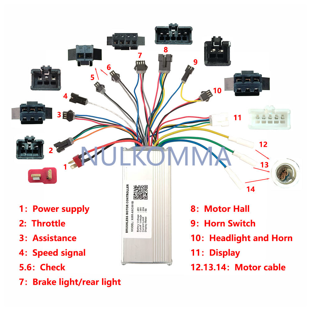 NULKOMMA Ebike Brushless Motor Controller X055-AXC001B 48V 23A 5S Display Meter for Ebike MTB Accessories Mid-drive Motor