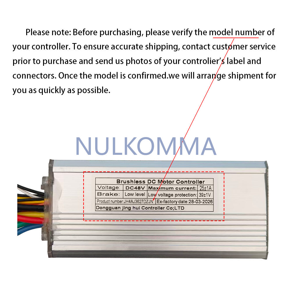 NULKOMMA JH4AJ3627DZJN Brushless Motor Controller 48V 25A Lithium-Ion Sine Wave E-Bike Speed Controller Suitable for Electric Bicycles