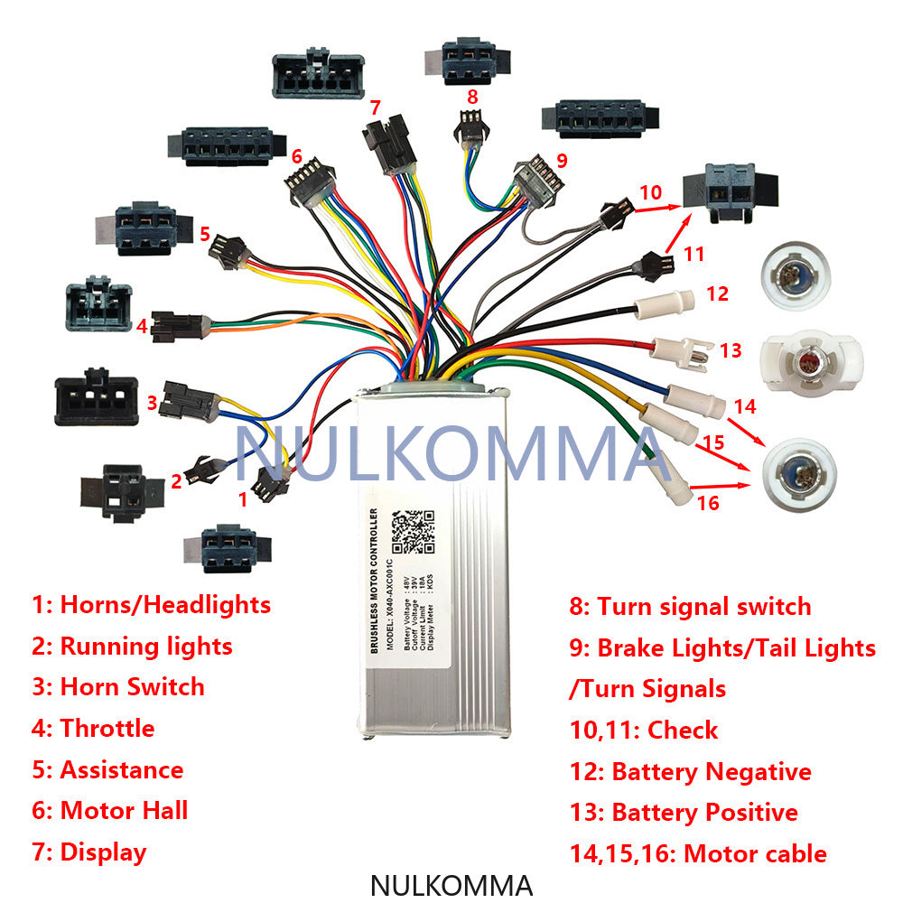 NULKOMMA Electric Bicycle BrushlessMotorController X040-AXC001C 48V 18A for ElectricScooters MTB EbikeAccessoriesSpeedController