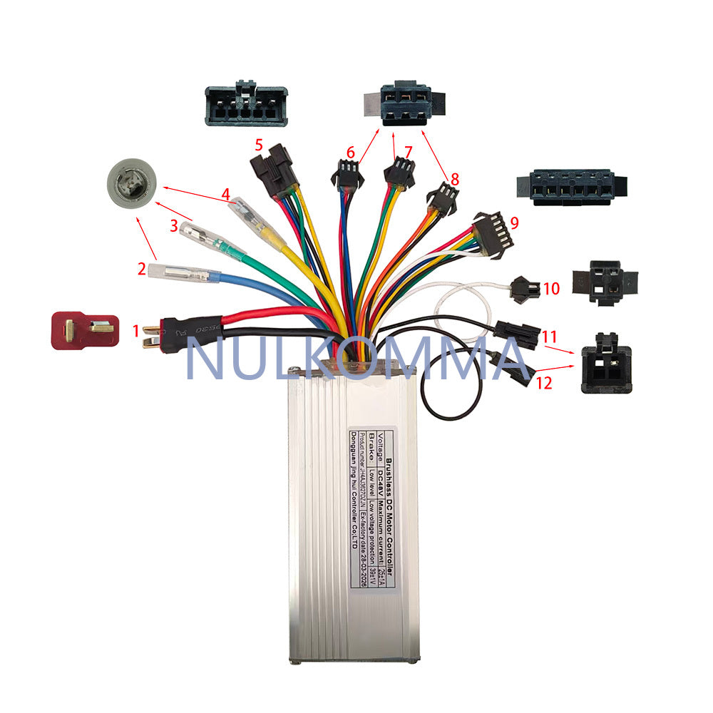 NULKOMMA JH4AJ3627DZJN Brushless Motor Controller 48V 25A Lithium-Ion Sine Wave E-Bike Speed Controller Suitable for Electric Bicycles