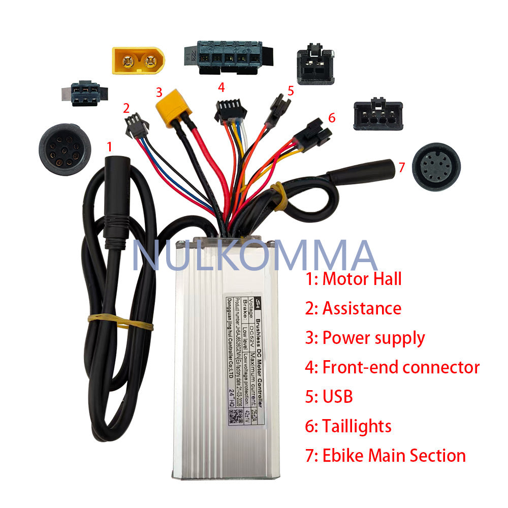 NULKOMMA Brushless Motor Controller JH5AJ6526DZMN 52V 25A E-Bike Scooter Universal E-Bike Conversion Kit Bicycle Speed Controller