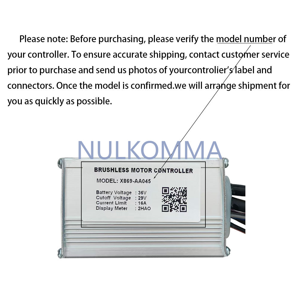 NULKOMMA Ebike Brushless Motor Controller 36V 16A Speed Controller X869-AA045 2HAO for Electric Bicycle Scooter Motorcycle