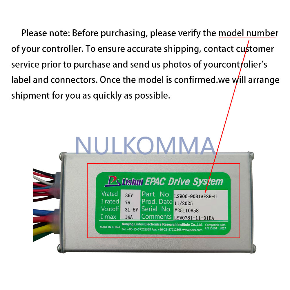 NULKOMMA Ebike Brushless Motor Controller LSW0781-11-01EA 36V 14A Suitable for Electric Bicycles Scooters Fat-Tire Bikes Speed Controller
