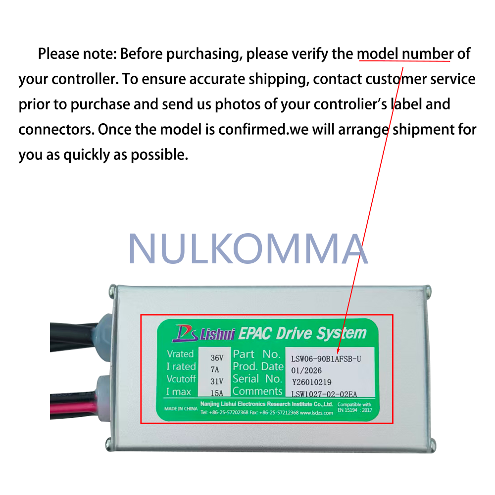 NULKOMMA Brushless Motor Controller LSW1027-02-02EA 36V 15A E-Bike Scooter Universal E-Bike Conversion Kit Bicycle Speed Controller