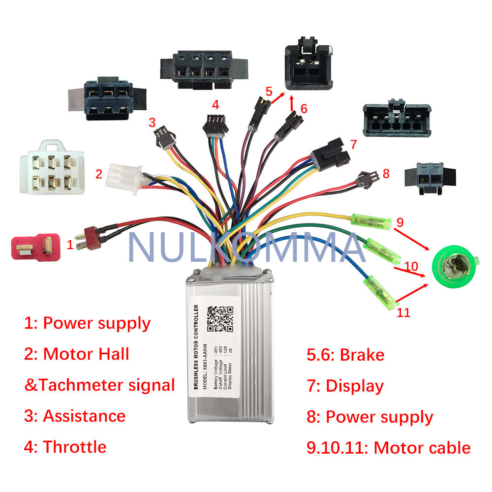 NULKOMMA eBike Controller 48V X863-AA006B 12A Electric Bicycle Brushless Motor Speed Controller for ZB Protocol Display Bike Accessories