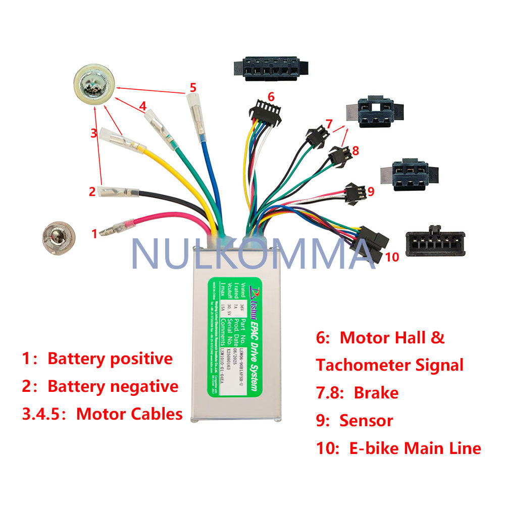 NULKOMMA Ebike Brushless Motor Controller LSW1010-01-04EA 36V 15A Suitable for Electric Bicycles Scooters Fat-Tire Bikes Speed Controller