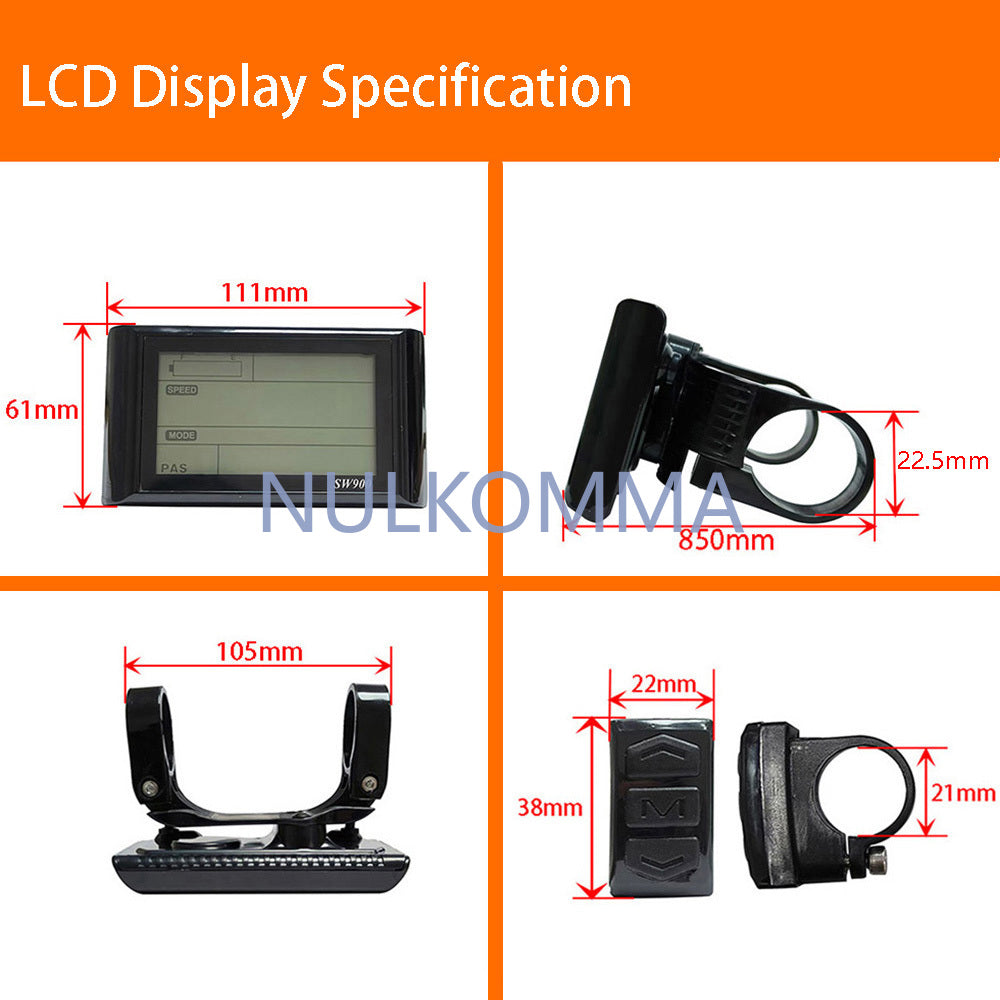 NULKOMMA SW900 EBike LCD Display Conversion Kit E-Bike Accessories Bike 36V 48V for JN Controller Waterproof Plugs