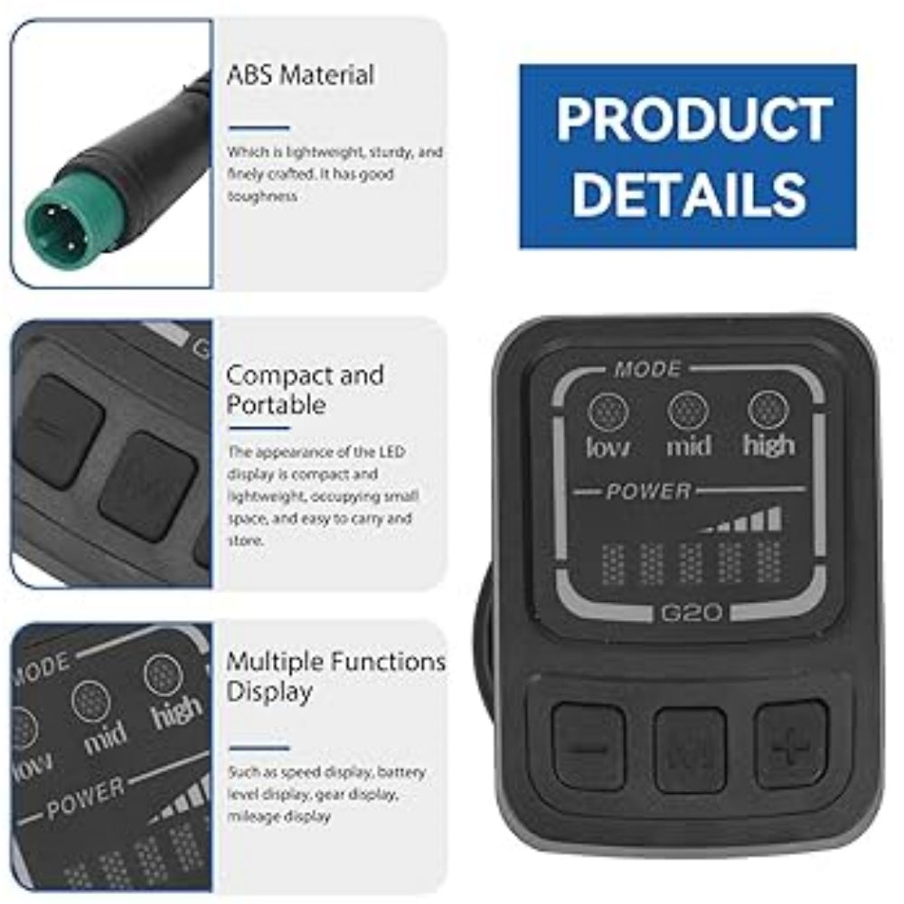 Nulkomma G20 Ebike LED Display Electric Bike Computer with Waterproof 5-pin Male Connector Ebike LED Control Panel 2Hao Protocol