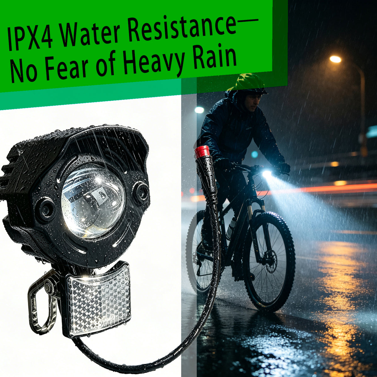 Nulkomma Ebike LED Headlight with Reflector, M8 2Pin Male Waterproof Plug IPX4 Electric Bicycle Front Head Lamp for E-Bike & E-Scooter Replacement